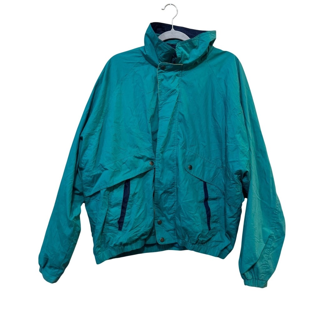 Trader Bay Windbreaker Jacket Mens XL Teal Good Vintage 90s Colorblock Zip Up